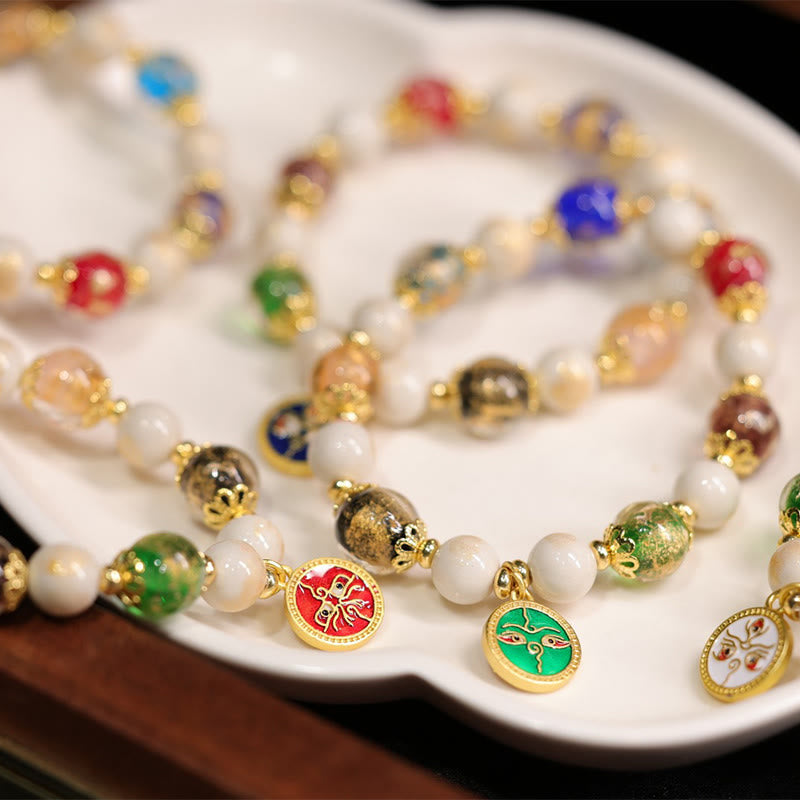 Fortune Jewel Tibetan Five God Of Wealth Fortune Liuli Glass Bead Incense Ash Porcelain Bead Charm Bracelet