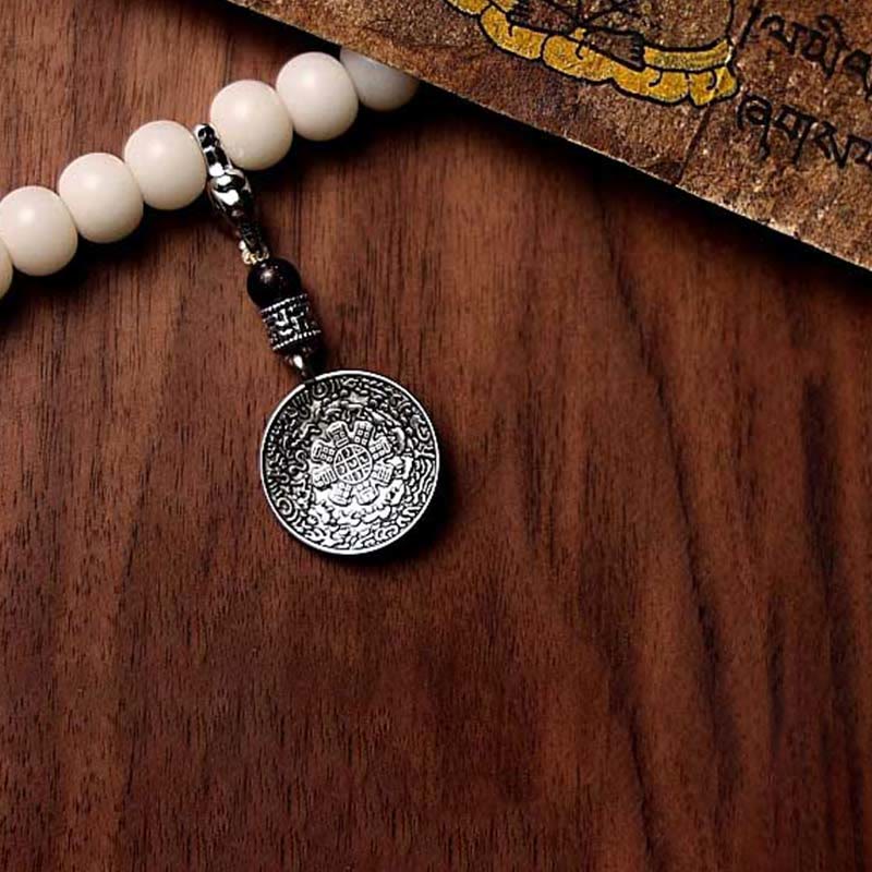 Fortune Jewel Tibet 108 Mala Beads Bodhi Seed Bagua Vajra Dzi Bead Gray Agate Wealth Bracelet