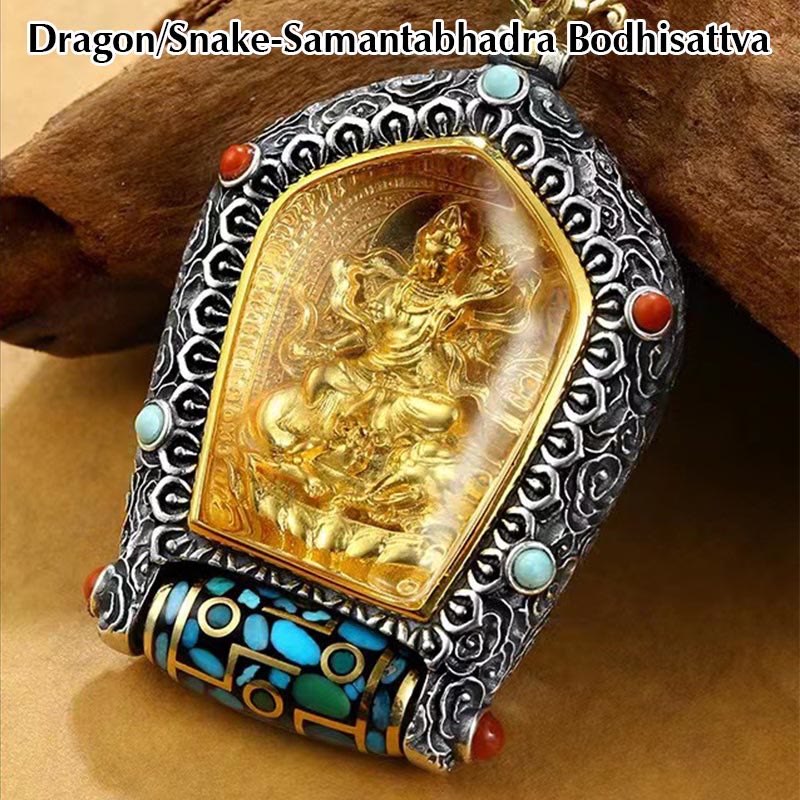 Fortune Jewel Tibet Chinese Zodiac Natal Buddha Thangka Prosperity Rotatable Dzi Bead Necklace Pendant Fortune Jewel