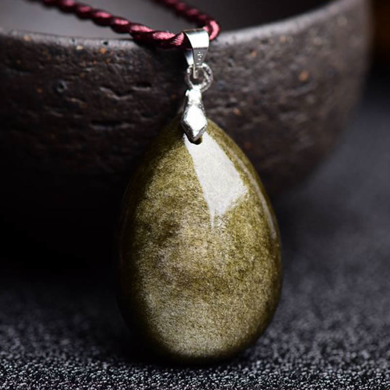 Fortune Jewel Gold Sheen Obsidian Black Obsidian Rainbow Obsidian Wealth Water Drop Necklace Pendant
