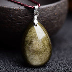 Fortune Jewel Gold Sheen Obsidian Black Obsidian Rainbow Obsidian Wealth Water Drop Necklace Pendant