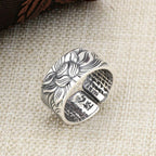 Fortune Jewel 999 Sterling Silver Lotus Symbol Heart Sutra Protection Ring Fortune Jewel