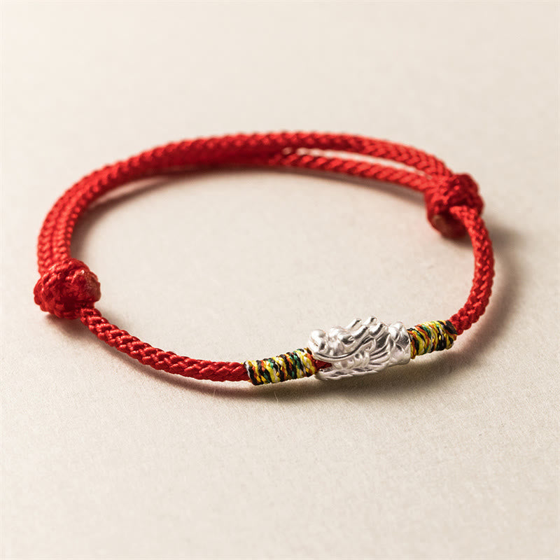 Fortune Jewel 925 Sterling Silver Year of the Dragon Luck Strength Red Rope Bracelet