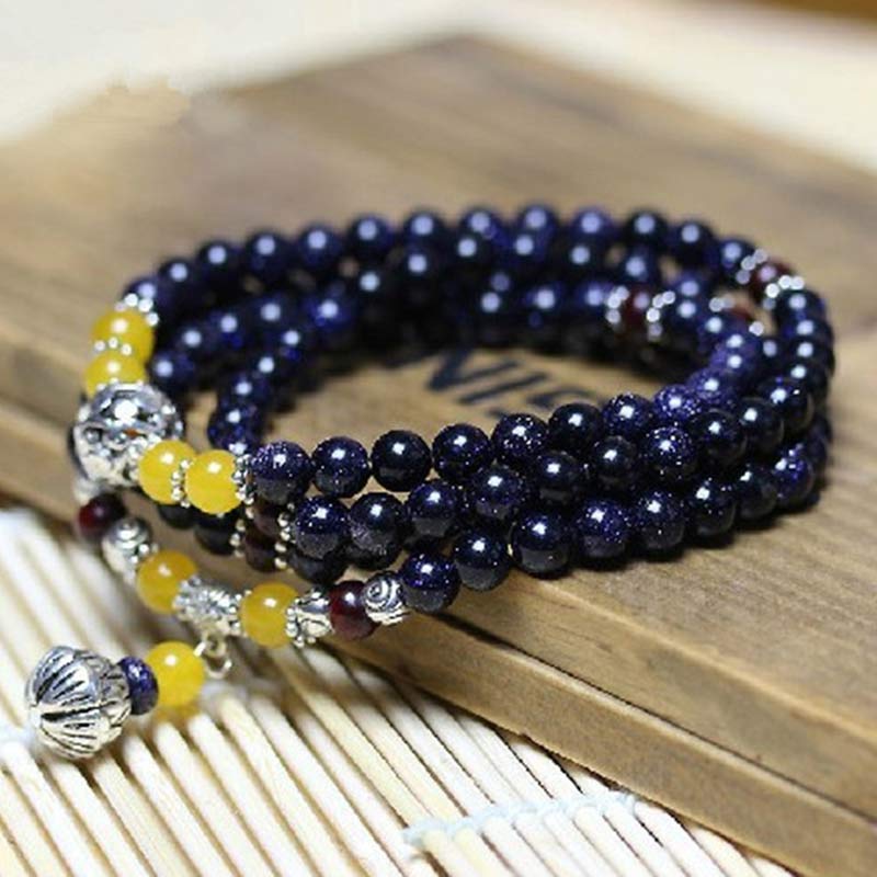 Fortune Jewel Blue Sandstone Wealth Charm Bracelet Mala