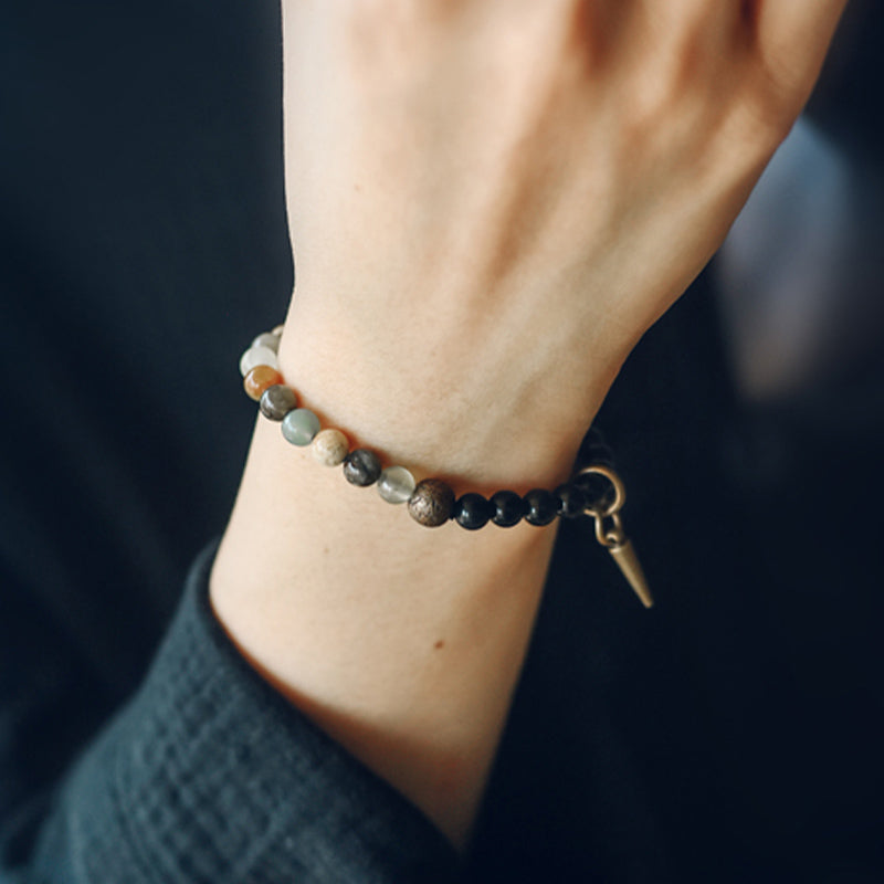 Fortune Jewel Black Obsidian Sodalite Crystal Copper Strength Couple Bracelet