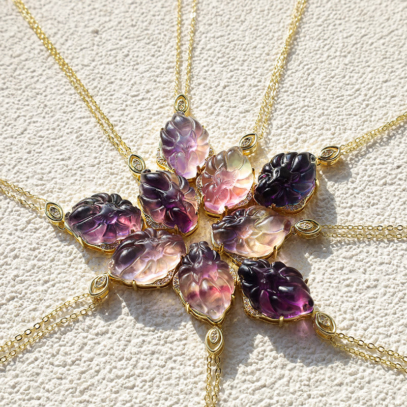 Fortune Jewel Natural Colorful Fluorite Nine Tailed Fox Protection Necklace Pendant