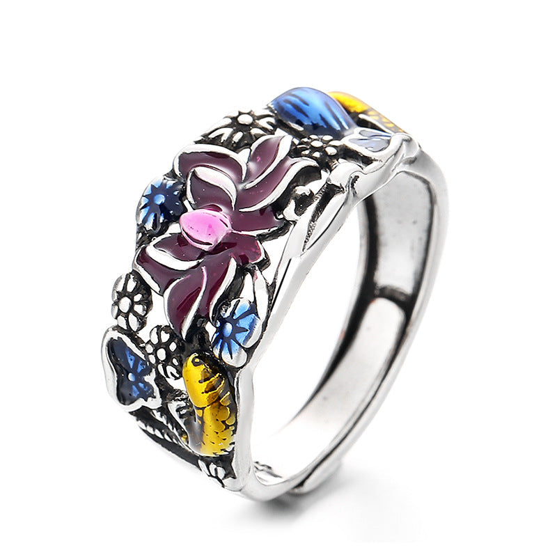 Fortune Jewel Koi Fish Lotus Flower Leaf Design Luck Wealth Ring
