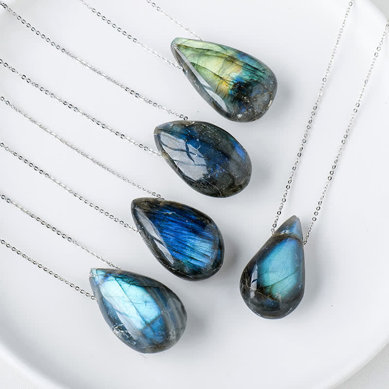 Fortune Jewel Labradorite Water Drop Support Healing Necklace Pendant
