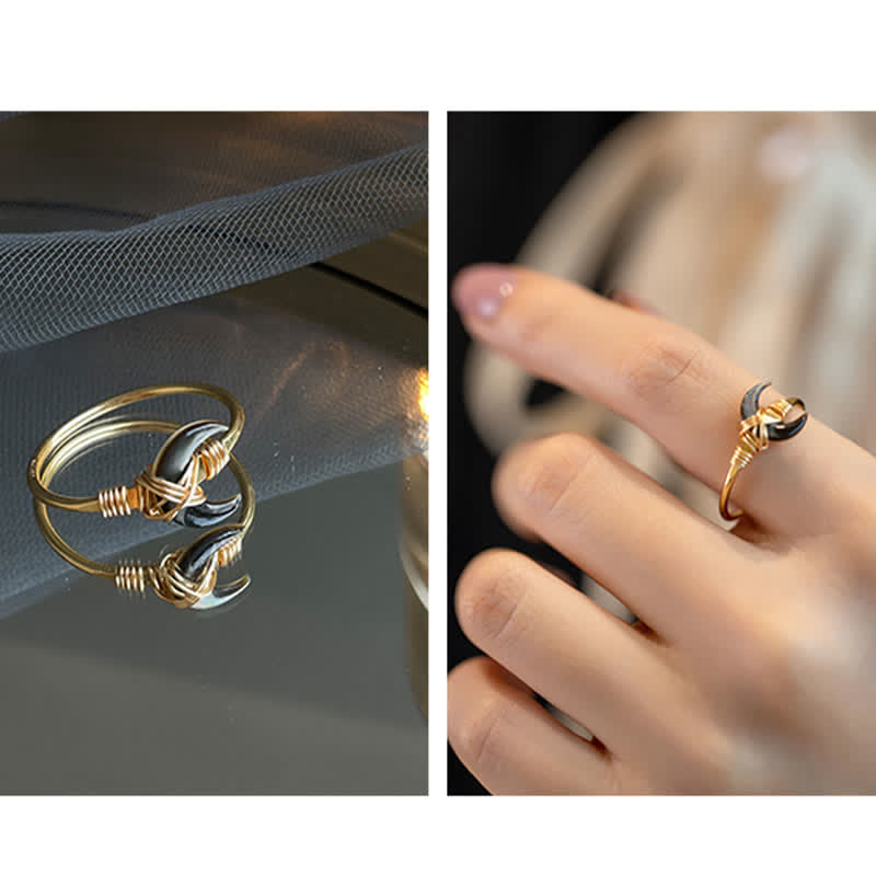 Fortune Jewel Natural Tridacna Stone Moon 14K Gold Blessing Ring - Fortune Jewel