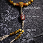 Fortune Jewel 108 Mala Beads Natural Tiger Eye Copper Dorje Protection Tassel Bracelet