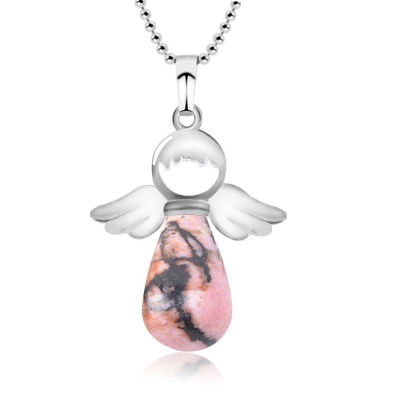 Fortune Jewel Little Angel Wings Natural Crystal Luck Necklace Pendant