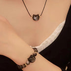 Fortune Jewel Gold Sheen Obsidian Silver Sheen Obsidian Lovely Paw Lucky Cat Protection Bracelet