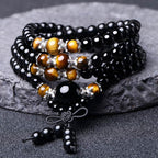 Fortune Jewel 108 Beads Natural Black Obsidian Tiger Eye Mala Bracelet