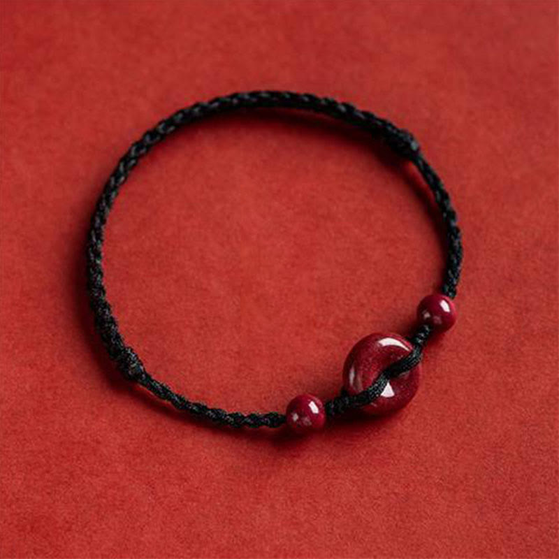 Fortune Jewel Handmade Cinnabar Peace Buckle Safe and Healthy Charm Blessing String Bracelet Anklet