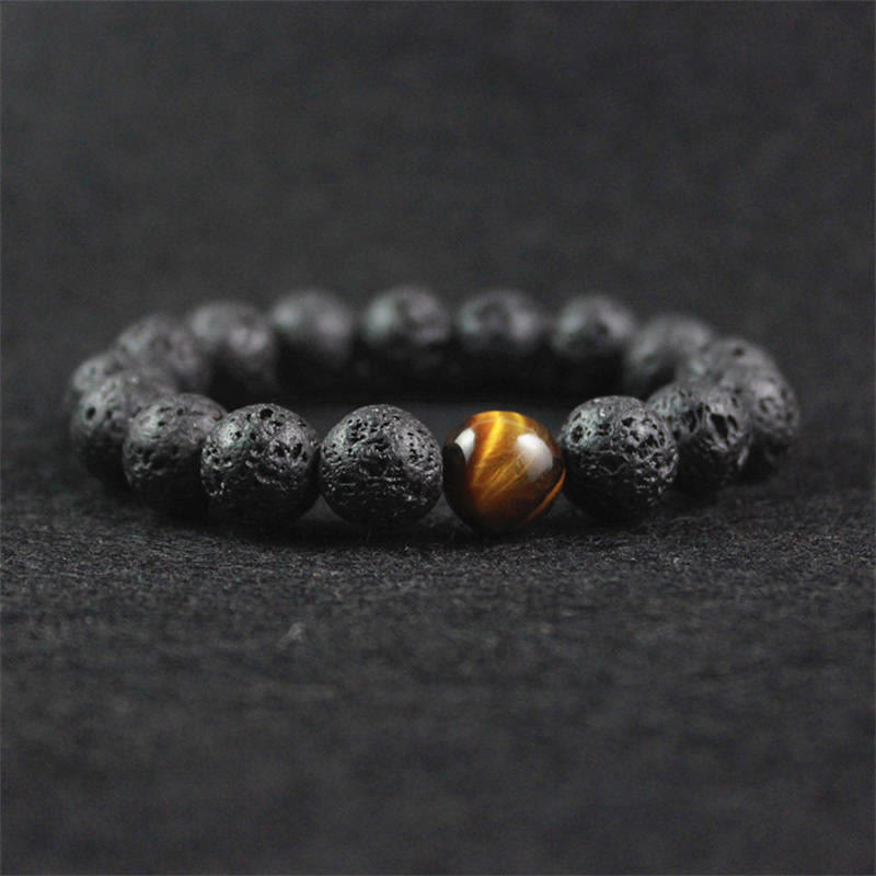 Fortune Jewel Lava Rock Tiger Eye Stone Peace Healing Bracelet