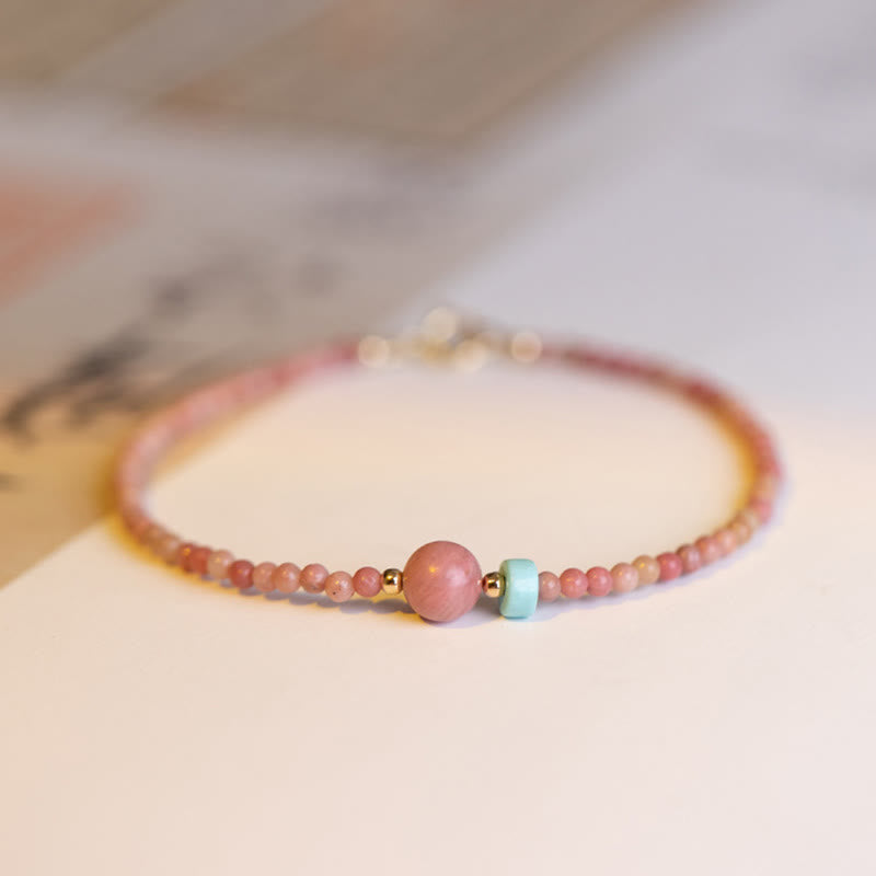 Fortune Jewel 14K Gold Plated Natural Rhodonite Loving Energy Chain Bracelet