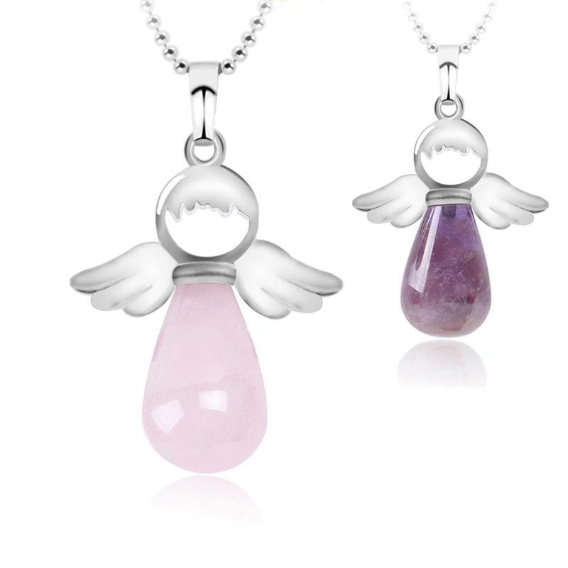 Fortune Jewel Little Angel Wings Natural Crystal Luck Necklace Pendant