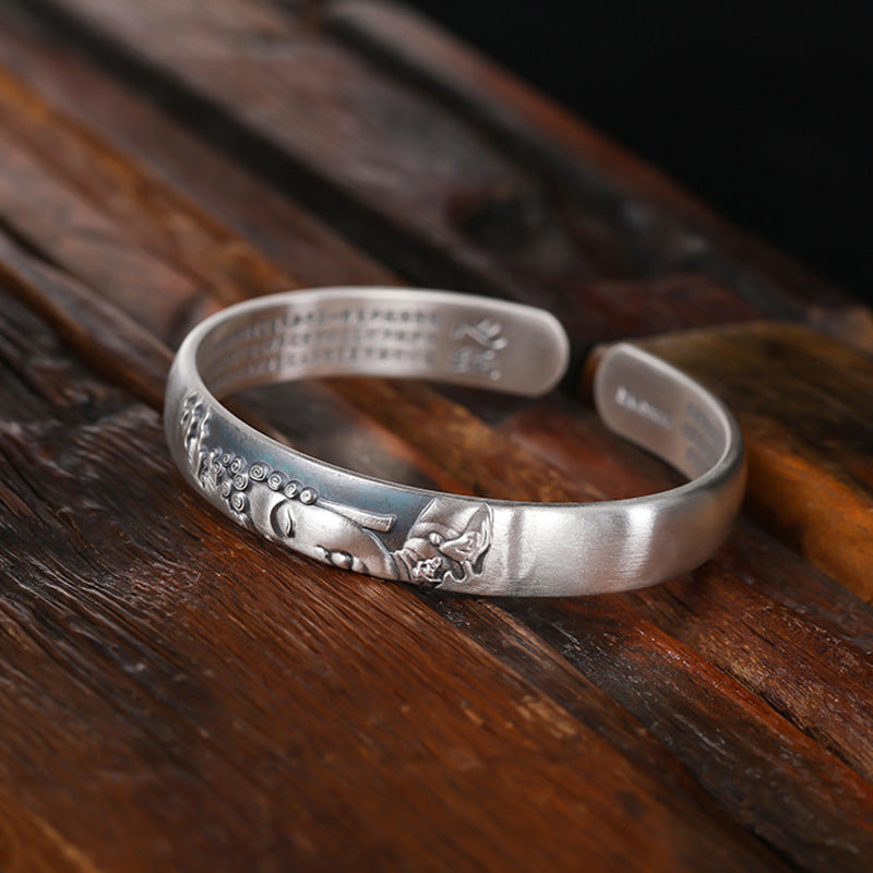 Fortune Jewel 999 Sterling Silver Buddha Head Heart Sutra Serenity Bracelet Bangle