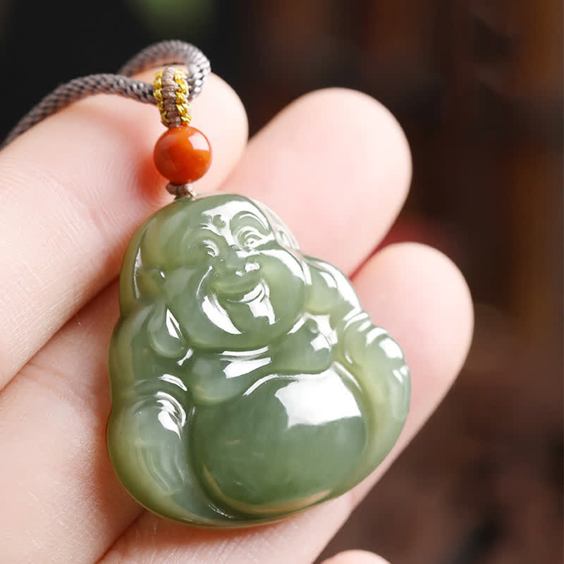 Fortune Jewel Laughing Buddha Hetian Jade Abundance Necklace String Pendant Fortune Jewel
