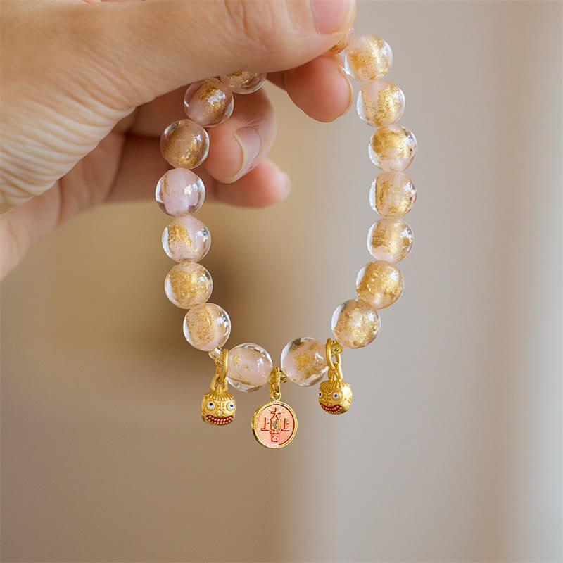 Fortune Jewel Gold Swallowing Beast Copper Coin Good Luck Charm Liuli Glass Bead Fortune Bracelet