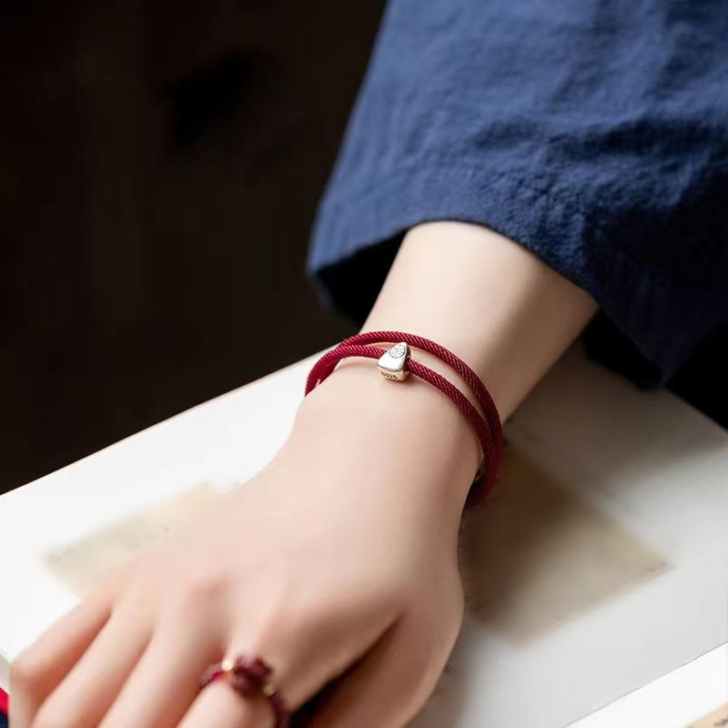 Fortune Jewel 925 Sterling Silver Fu Character Blessing Handmade Braided Bracelet