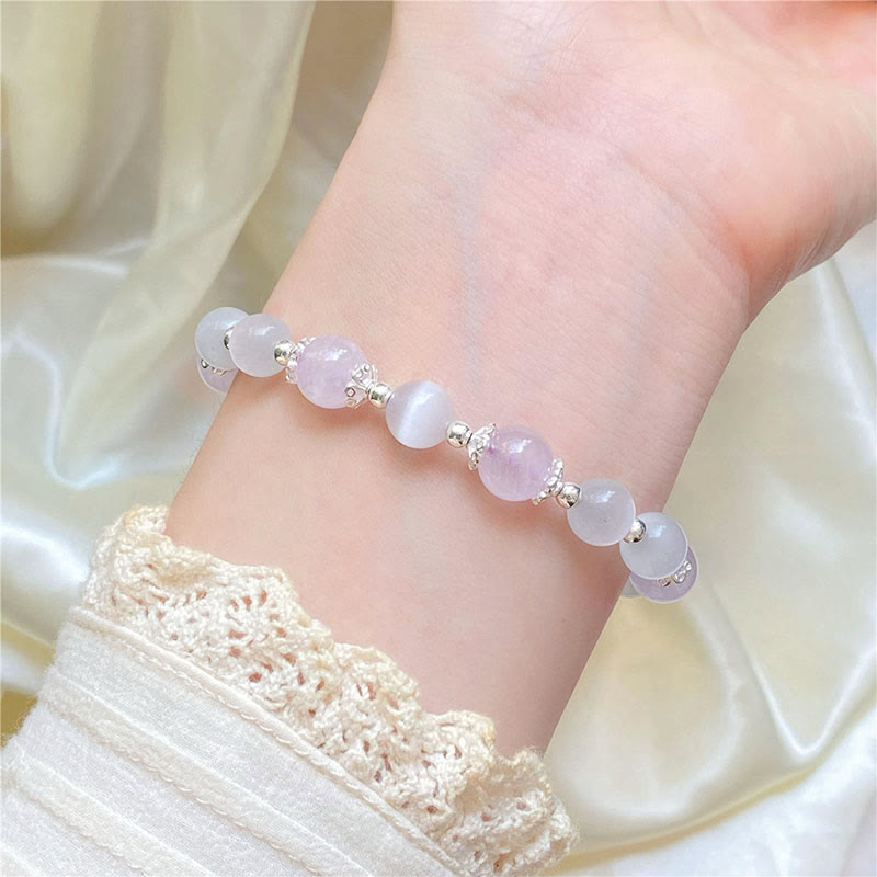 Fortune Jewel 925 Sterling Silver Natural Amethyst Cat's Eye Spiritual Awareness Star Bracelet