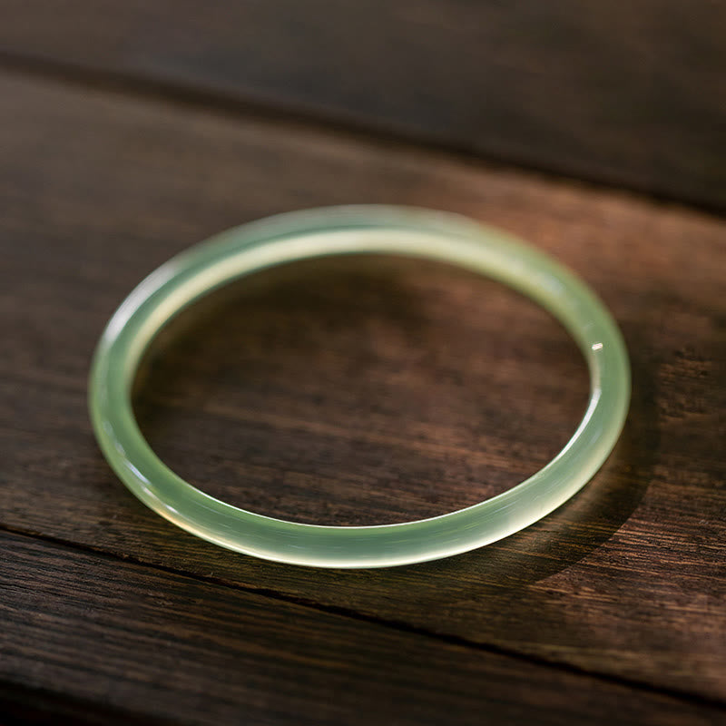 Fortune Jewel Natural Green Chalcedony Strength Courage Cuff Bangle Bracelet