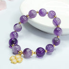 Fortune Jewel Natural Amethyst Crystal Inner Peace Four Leaf Clover Charm Bracelet