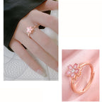 Fortune Jewel 925 Sterling Silver Cherry Blossom Blessing Chain Bracelet Rotatable Ring