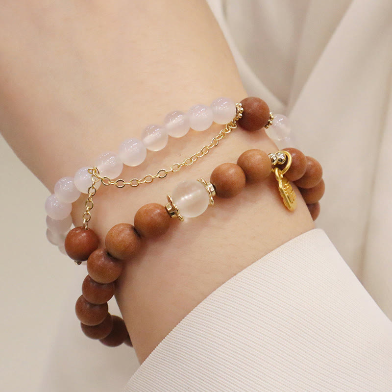 Fortune Jewel Sandalwood Cat's Eye Fu Character Charm Protection Bracelet