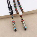 Fortune Jewel Tibetan Om Mani Padme Hum Dzi Bead Wenge Wood Necklace Pendant