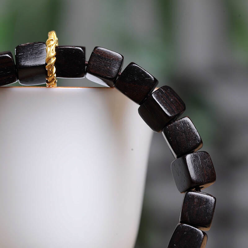 Fortune Jewel Tibetan Ebony Wood Square Beads Peace Calm Bracelet