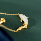 Fortune Jewel 925 Sterling Silver White Jade Dolphin Luck Necklace Pendant