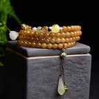 Fortune Jewel Natural Hetian Topaz Amber Lotus White Jade Pearl Success Bracelet