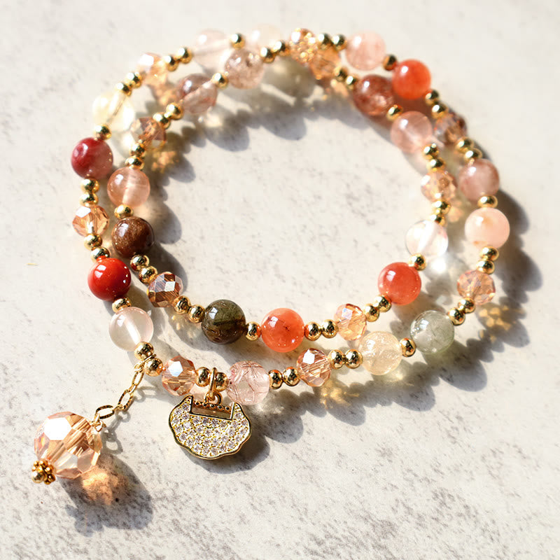 Fortune Jewel Colorful Rutilated Quartz Double Wrap Spiritual Growth Bead Bracelet