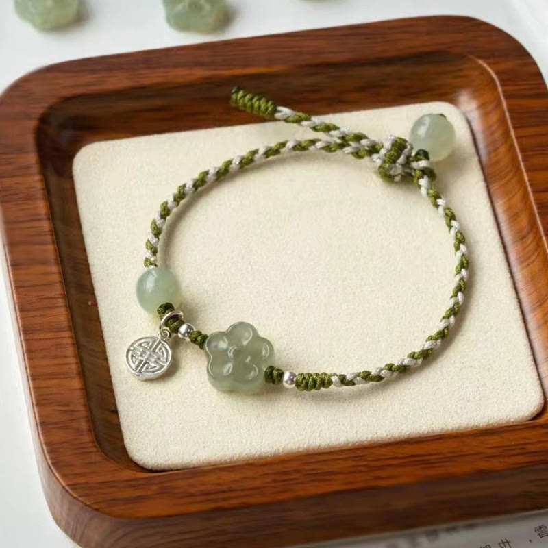 Fortune Jewel Handmade Plum Blossom Flower Jade Luck Prosperity Braided Bracelet