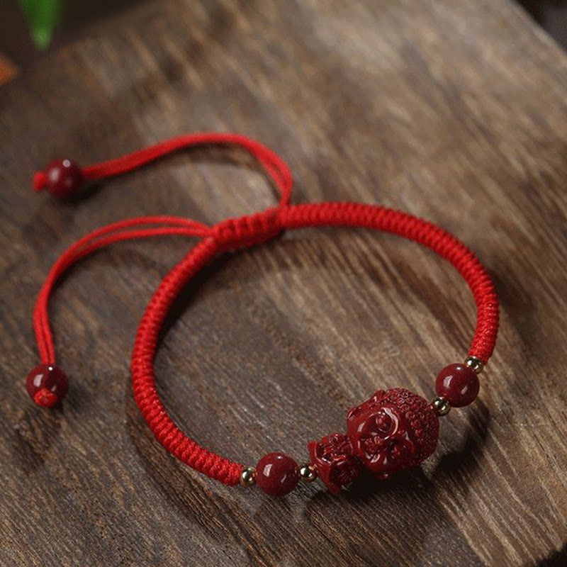 Fortune Jewel Chinese Zodiac Natal Buddha Cinnabar Amulet Blessing String Bracelet