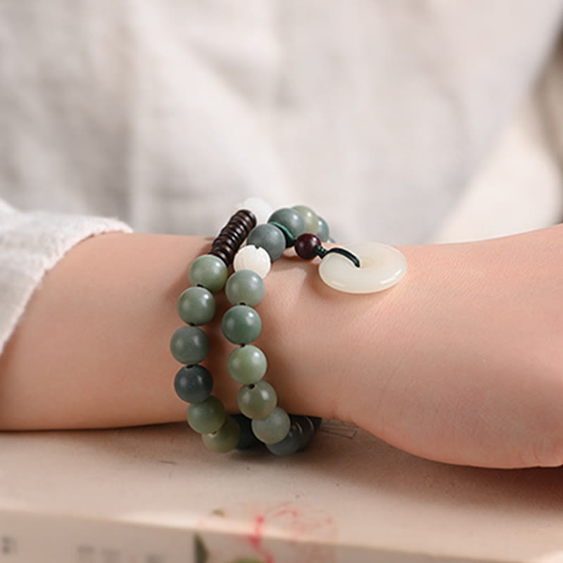 Fortune Jewel Cyan Bodhi Seed Lotus Jade Peace Buckle Wisdom Double Wrap Bracelet