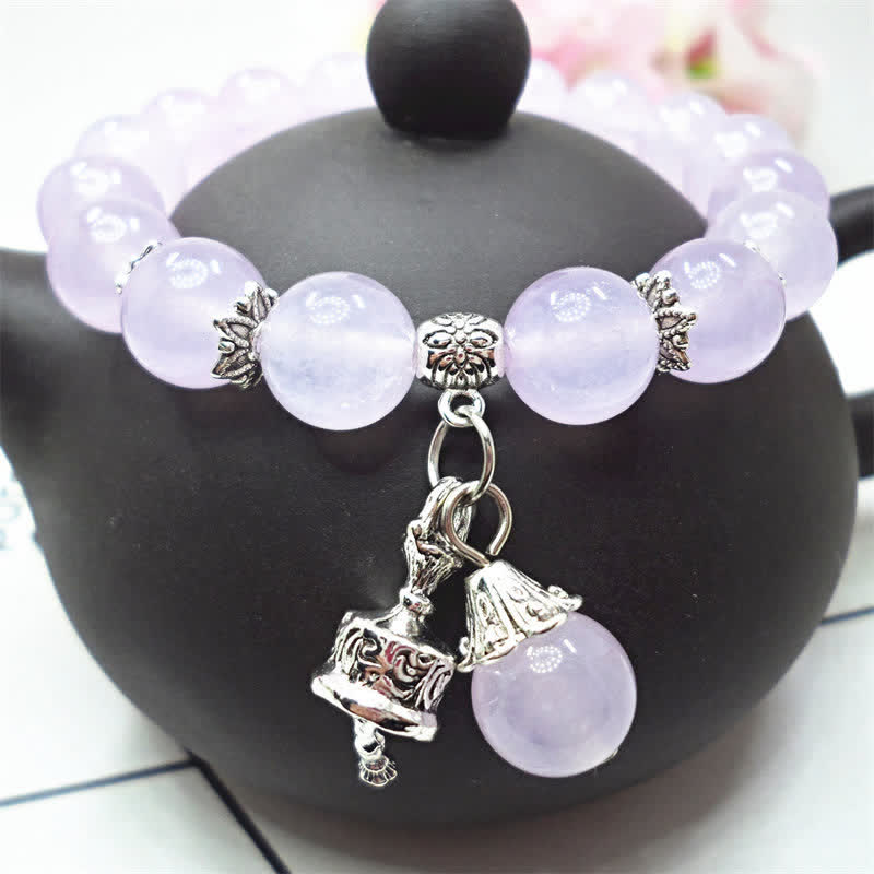 Fortune Jewel Vintage Crystal Chalcedony Stone Energy Beaded Bell Charm Bracelet