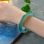 Fortune Jewel Natural Green Chalcedony Strength Bangle Bracelet