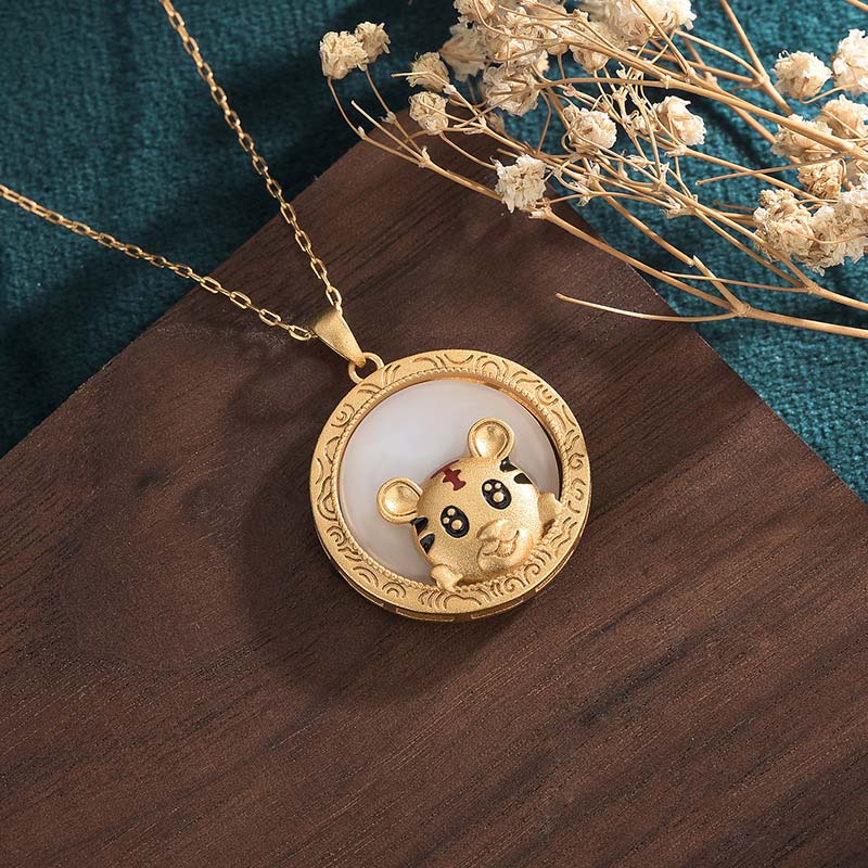 Fortune Jewel White Jade Year of the Tiger Blessing Necklace