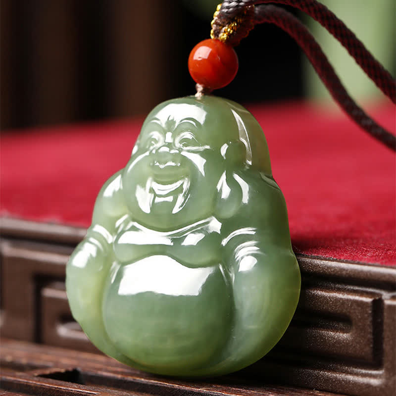 Fortune Jewel Laughing Buddha Hetian Jade Abundance Necklace String Pendant Fortune Jewel