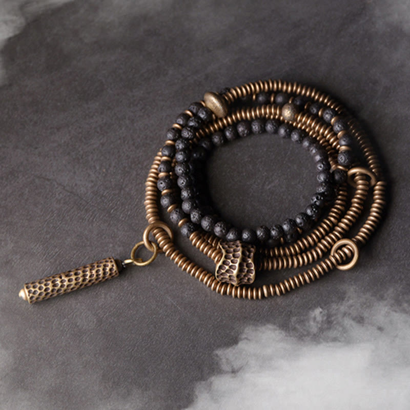 Fortune Jewel Vintage Lava Rock Brass Copper Healing Multilayered Bracelet