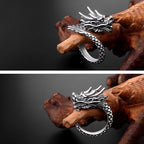 Fortune Jewel 990 Sterling Silver Vintage Dragon Design Luck Protection Strength Adjustable Ring