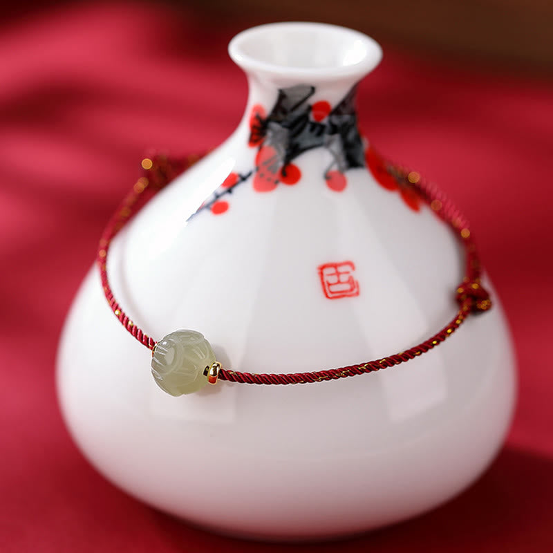 Fortune Jewel 925 Sterling Silver Plated Gold Hetian Jade Lotus Luck Red String Bracelet