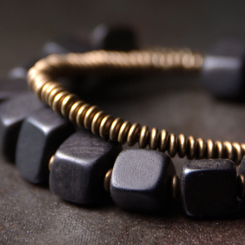 Fortune Jewel Tibetan Ebony Wood Copper Peace Double Wrap Bracelet