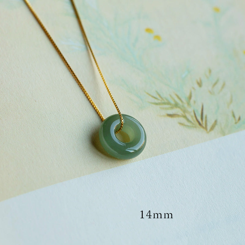 Fortune Jewel Natural Round Jade Peace Buckle Luck Abundance Necklace Pendant