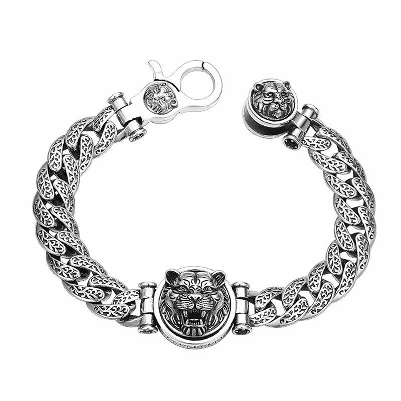 Fortune Jewel Tiger Tang Dynasty Flower Design Engraved Luck Energy Bracelet