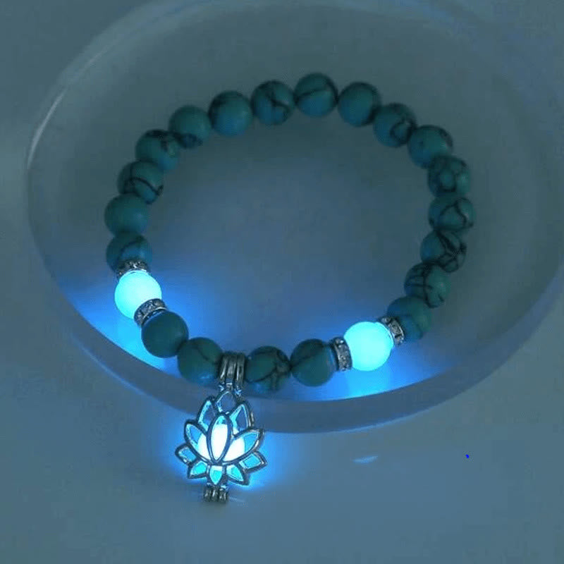 Fortune Jewel Tibetan Turquoise Glowstone Luminous Bead Lotus Protection Bracelet
