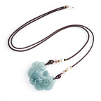 Fortune Jewel Natural Jade Peony Flower Lock of Good Wishes Prosperity Necklace Pendant